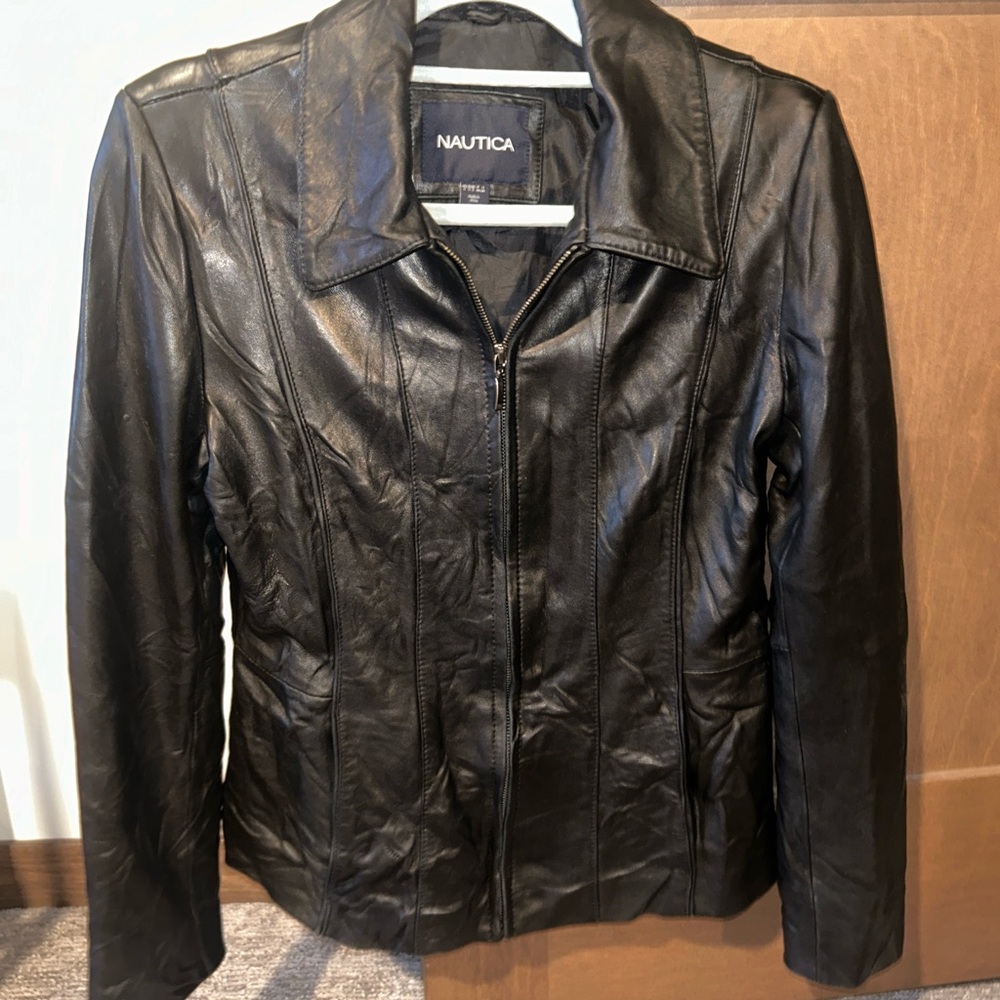 Nautica Women's Classic Black Leather Jacket